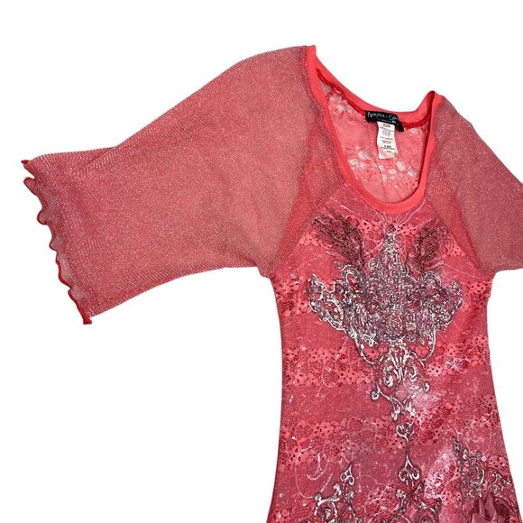 Angels Diamonds Tunic Top Womens S Red Whimsi Goth Indie Sleaze Soft Girl Glam - Picture 11 of 16